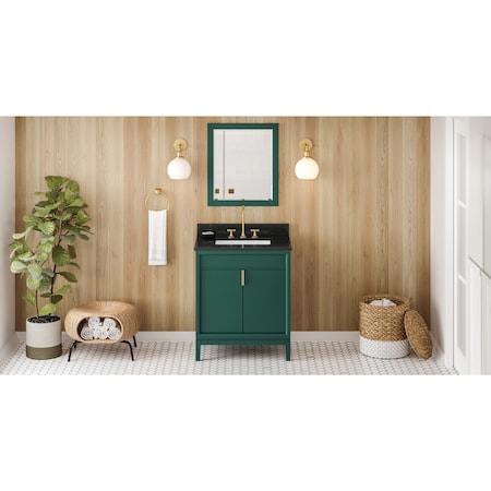 Jeffrey Alexander 30In. Forest Green Theodora Vanity, Black Granite Vanity Top, Undermount Rectangle Bowl VKITTHE30GNBGR